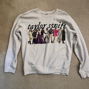 Taylor Swift White Graphic Crewneck Sweatshirt with Multicolor Illustrations